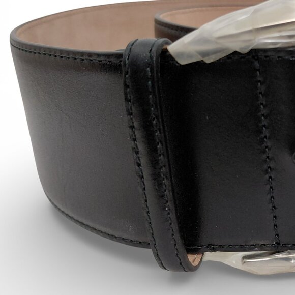 Alexander McQueen Unisex Black Geometric Buckle Leather High Belt (0213) main image 4